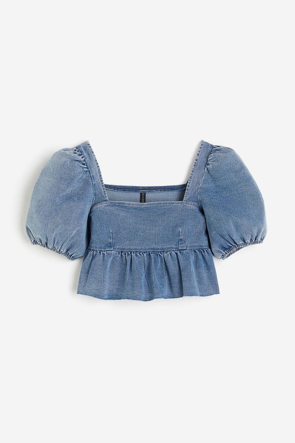 Top denim con manga puffy