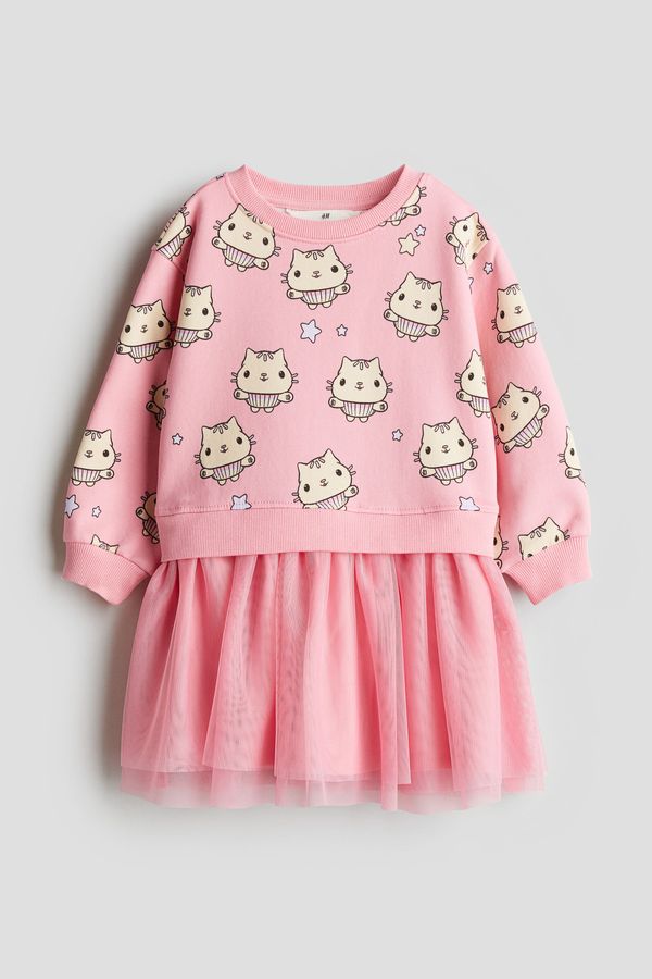 Vestido sudadera estampado con falda de tul