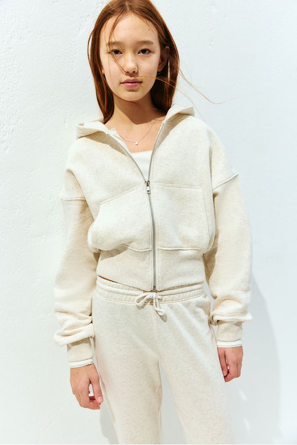 Chaqueta sudadera cropped con capucha y cremallera