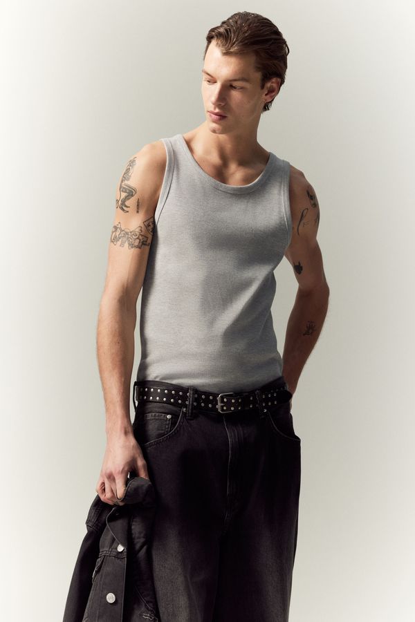 Camiseta sin mangas en canalé Slim Fit