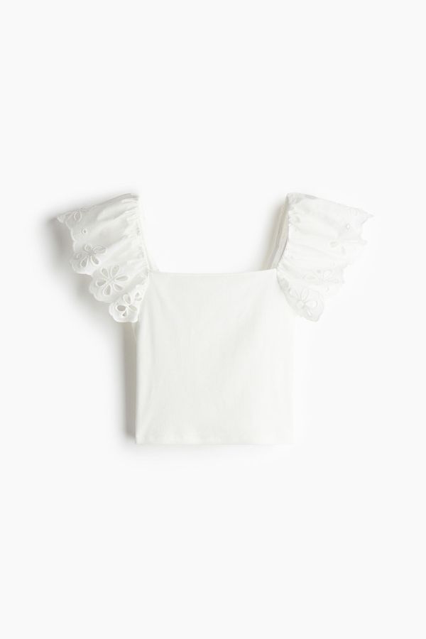 Broderie anglaise-detail ribbed top