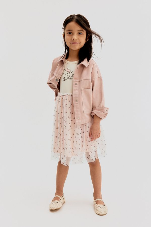 Vestido con motivo estampado y falda de tul