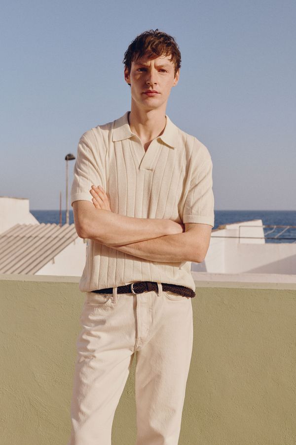Polo en mezcla de lino Regular Fit