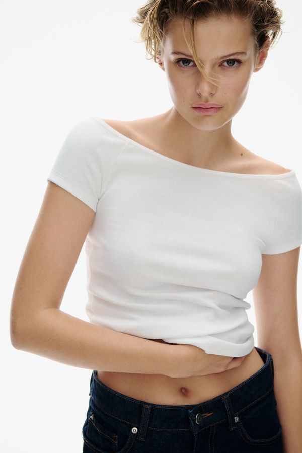 Top off-the-shoulder de canalé