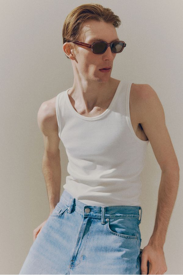 Camiseta sin mangas en canalé Slim Fit