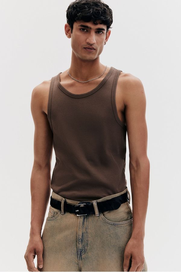 Camiseta sin mangas en canalé Slim Fit