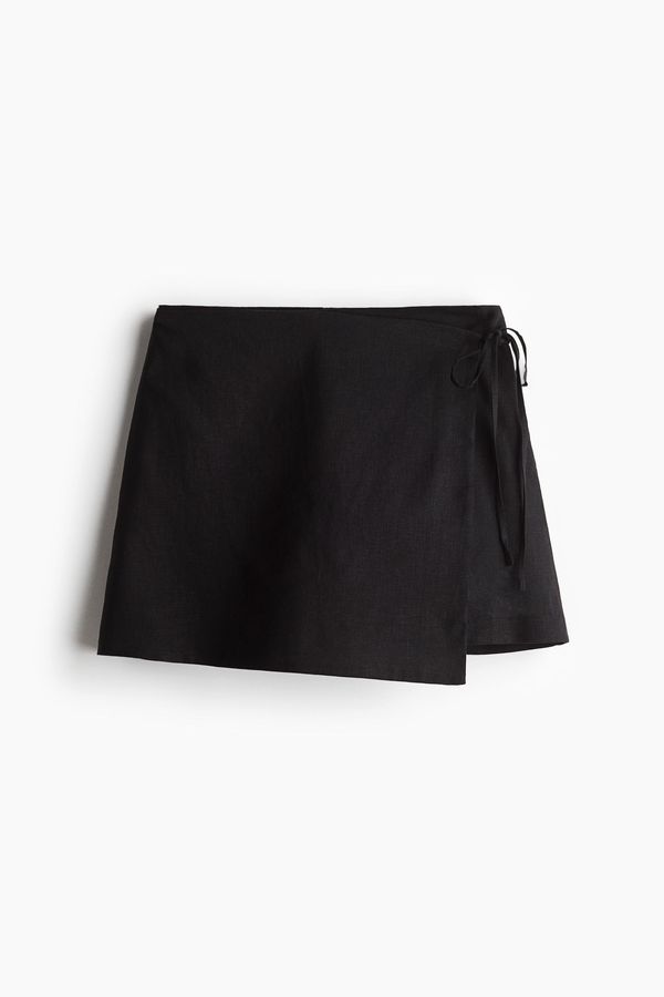 Falda pantalón cruzada en mezcla de lino