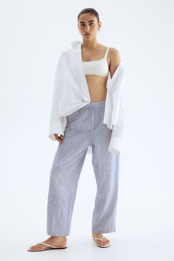 Pantalón en mezcla de lino con cordón de ajuste