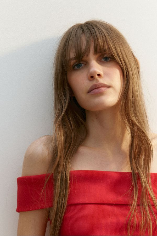 Top off-the-shoulder de canalé