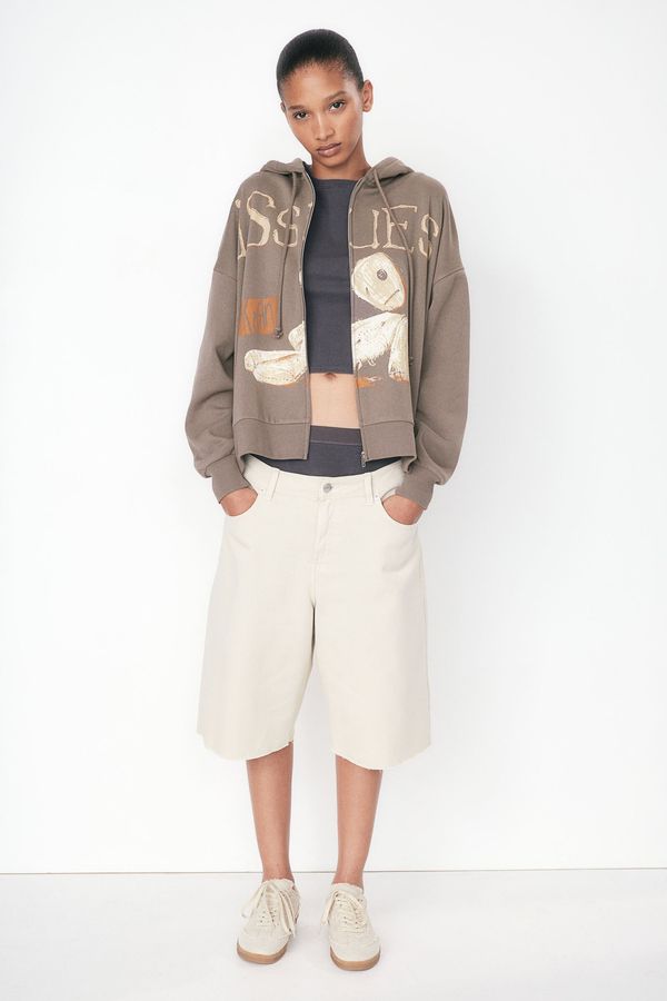 Chaqueta sudadera oversize con capucha y motivo
