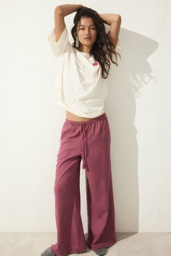 Pantalón en mezcla de lino con cordón de ajuste