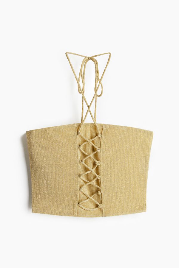 Top halter brillante con lazada