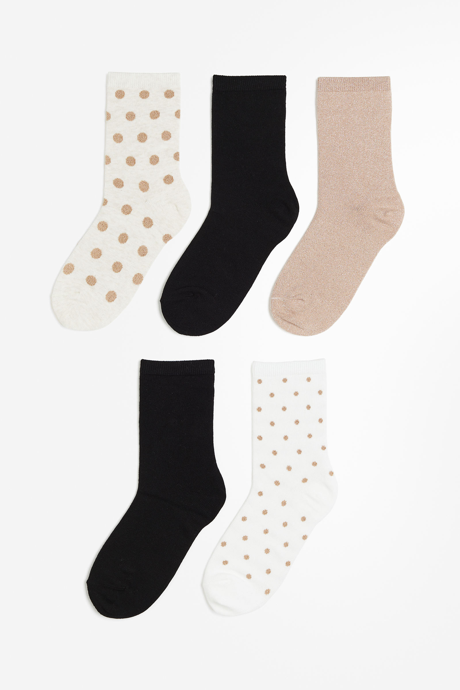 Pack de 5 calcetines en punto de canalé - Blanco/Beige - MUJER